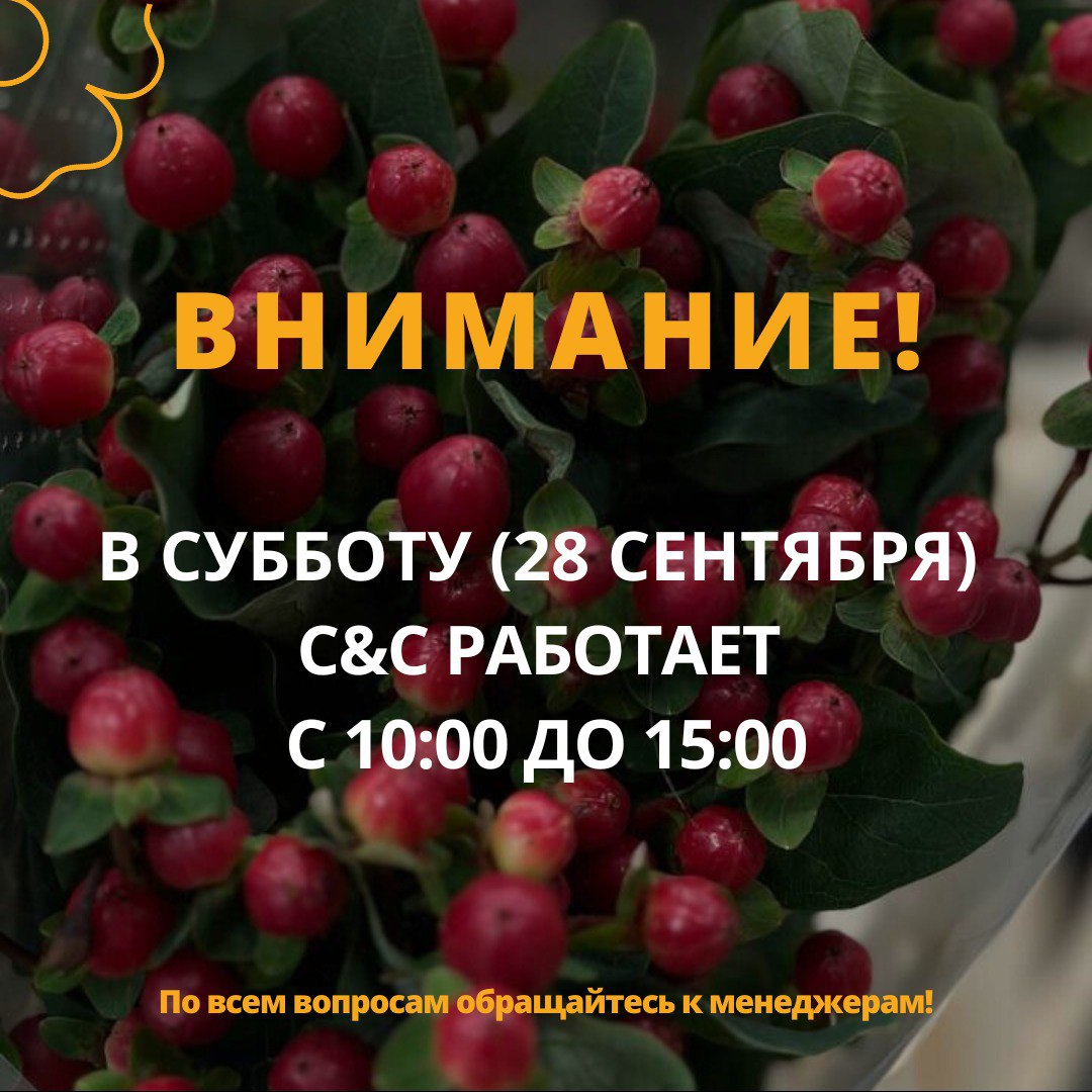 ВНИМАНИЕ 28.09 CASH&CARRY РАБОТАЕТ ДО 15:00